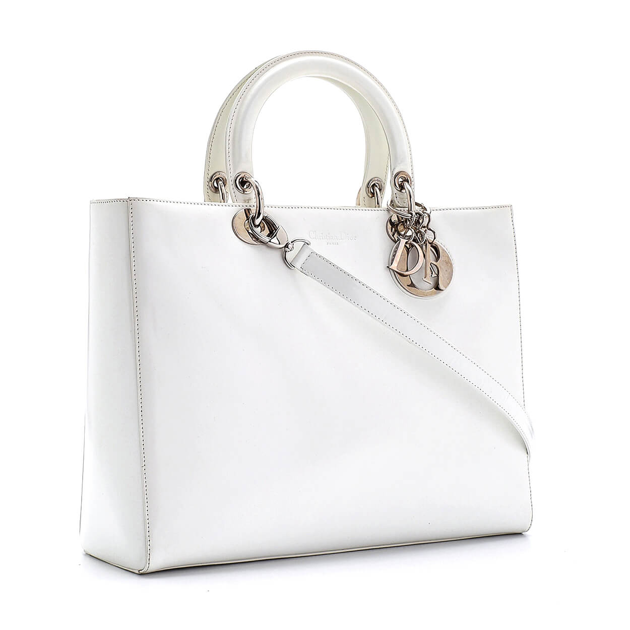 Christian Dior - White Calfskin Leather Lady Dior Medium Bag